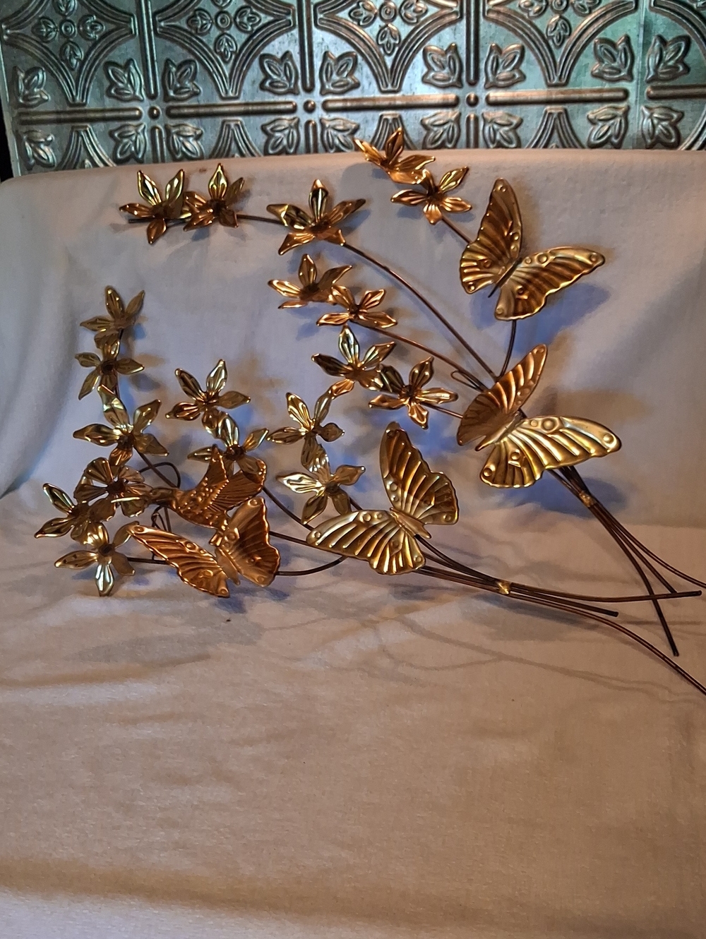 Gold Metal Butterfly and Flower Wall Art Sculpture - Home Accent